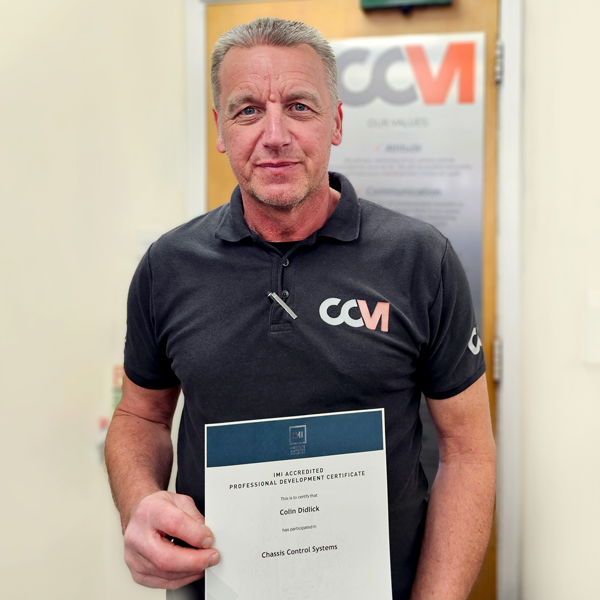 Colin from CCM Ewhurst with his Electronic chassis control systems certificate