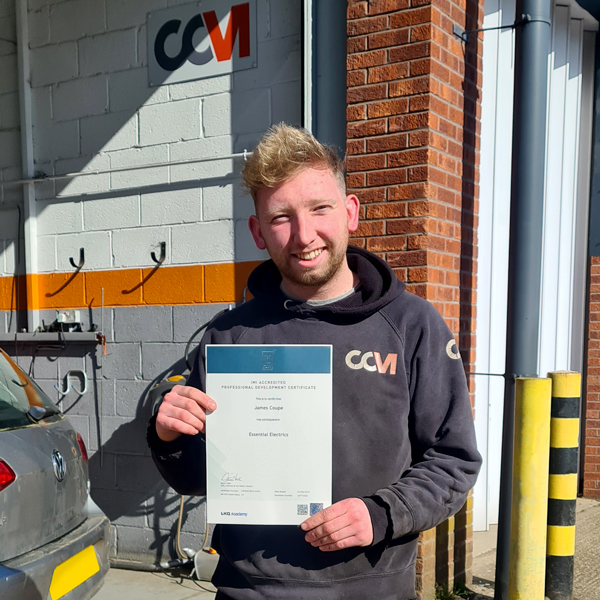 James from CCM Cranleigh with his Essential Electrics Certificate