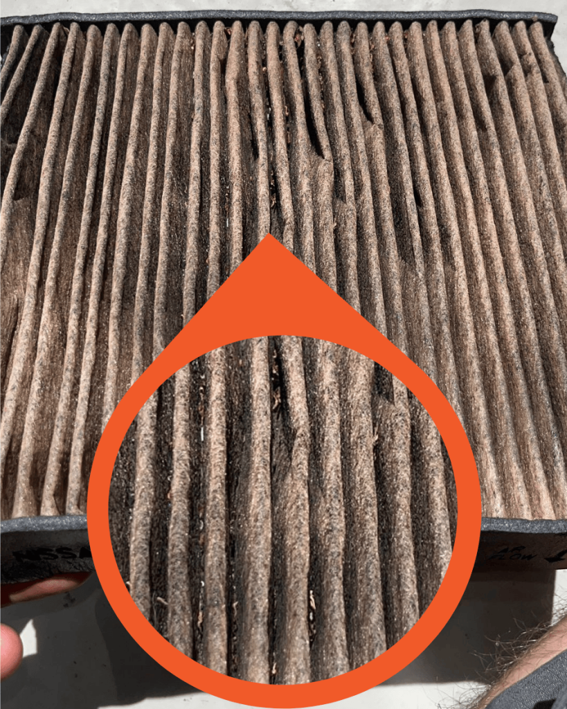 Dirty air filter with magnification