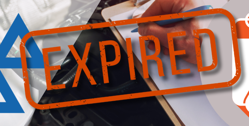 Image of a clipboard with an MOT symbol and expired sign.