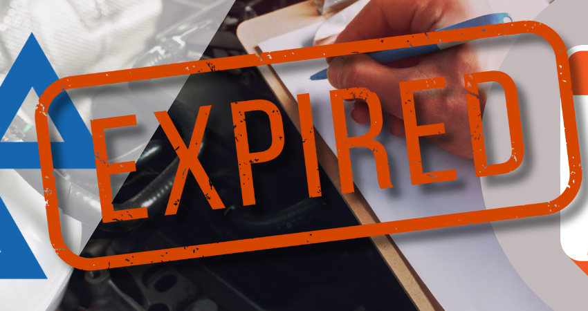 Image of a clipboard with an MOT symbol and expired sign.